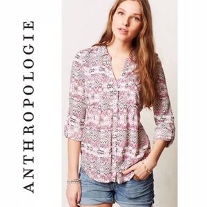 Anthro Maeve Islet Pink Pattern Button Down Shirt